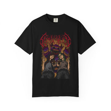 Horror Demon Friends Graphic T-Shirt — Creepy Duo with Masked Monster Art